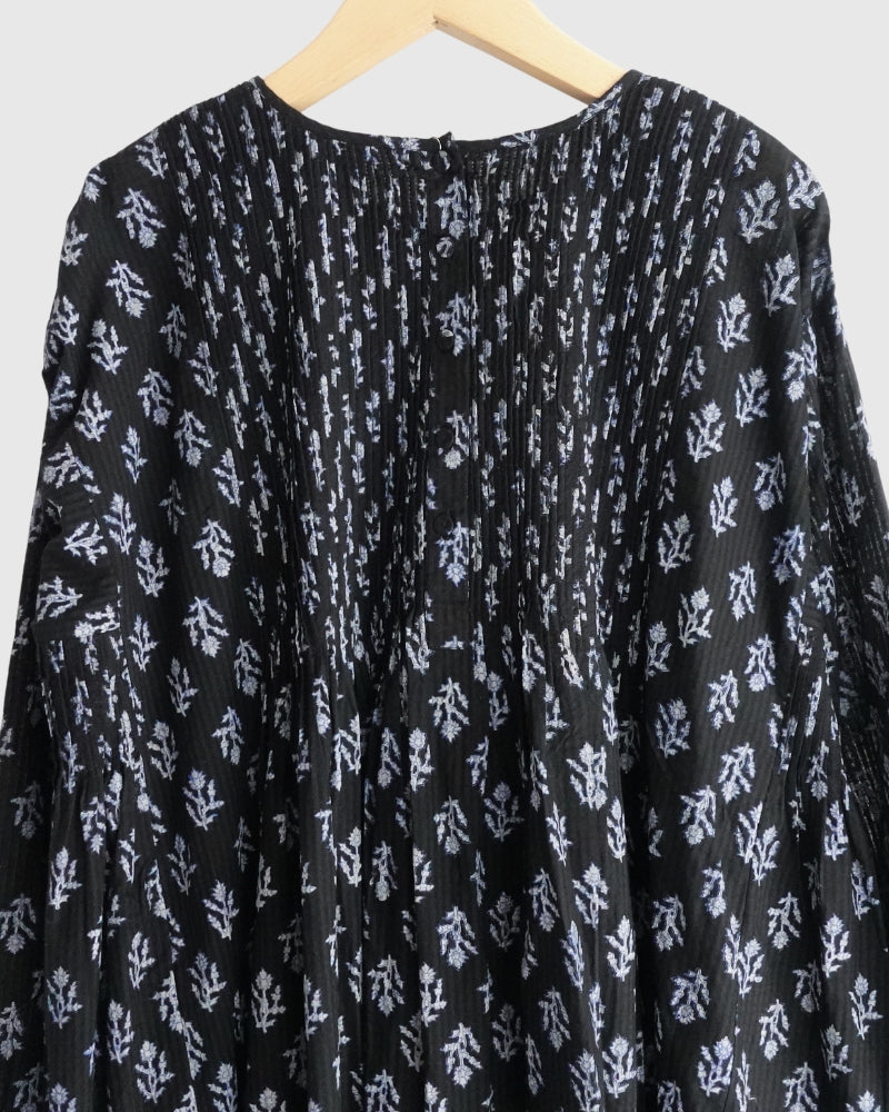 CREW-NECK P/O SHIRT DRESS WITH PINTUCK Black
