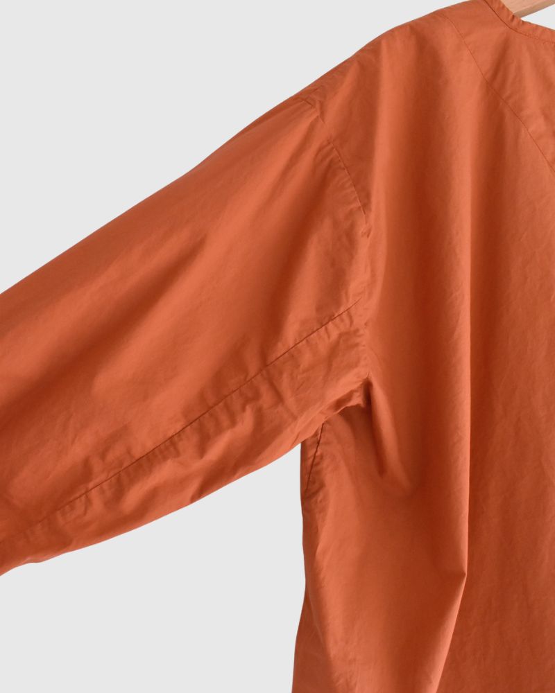 60s COTTON POPLIN OVERDYE HENRY NECK SHIRT Brick