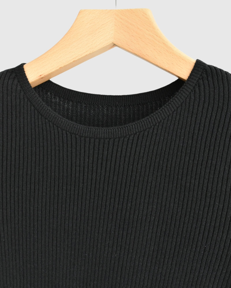 JAPAN WHOLEGARMENT リブニットプルオーバー Black