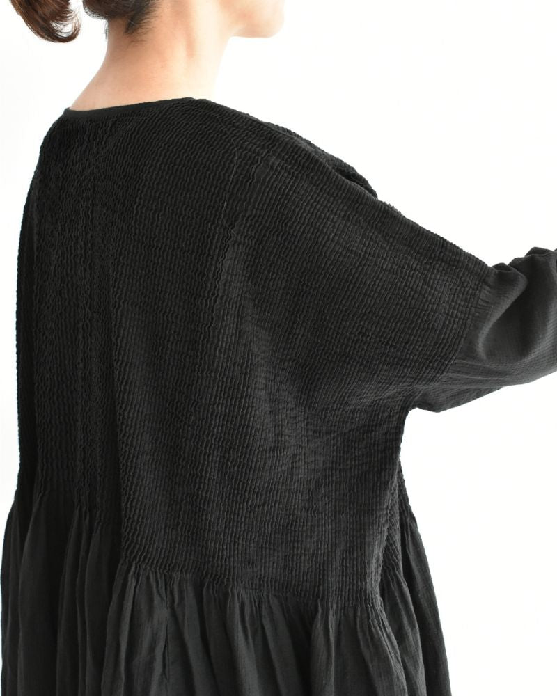 MINI PINTUCK PULLOVER DRESS Black