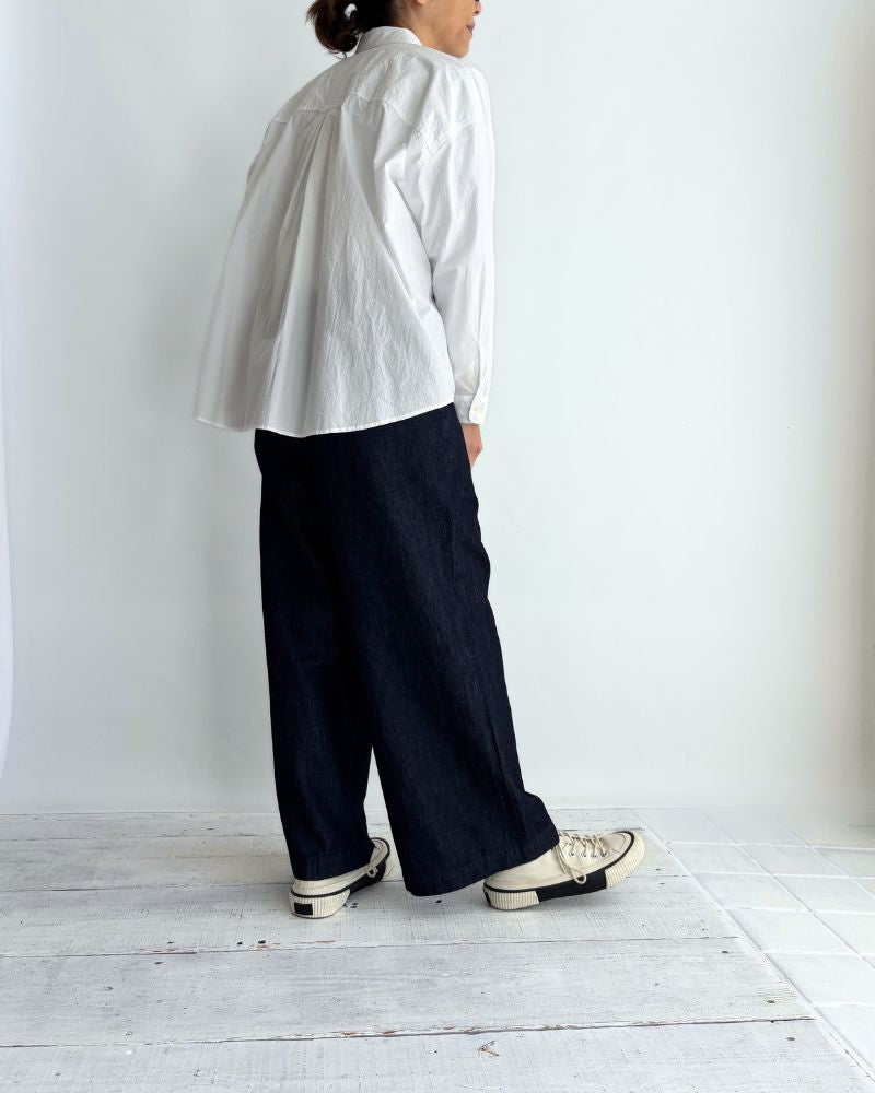 COTTON/LINEN DENIM EASY WIDE PANTS Navy