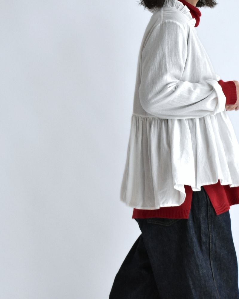 TWILL COTTON KHADI PLAIN FRILL CACHE COEUR White