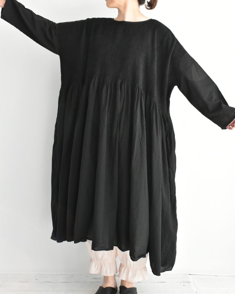 MINI PINTUCK PULLOVER DRESS Black