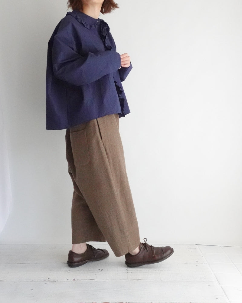 カラー＆フロントフリルブラウス Navy