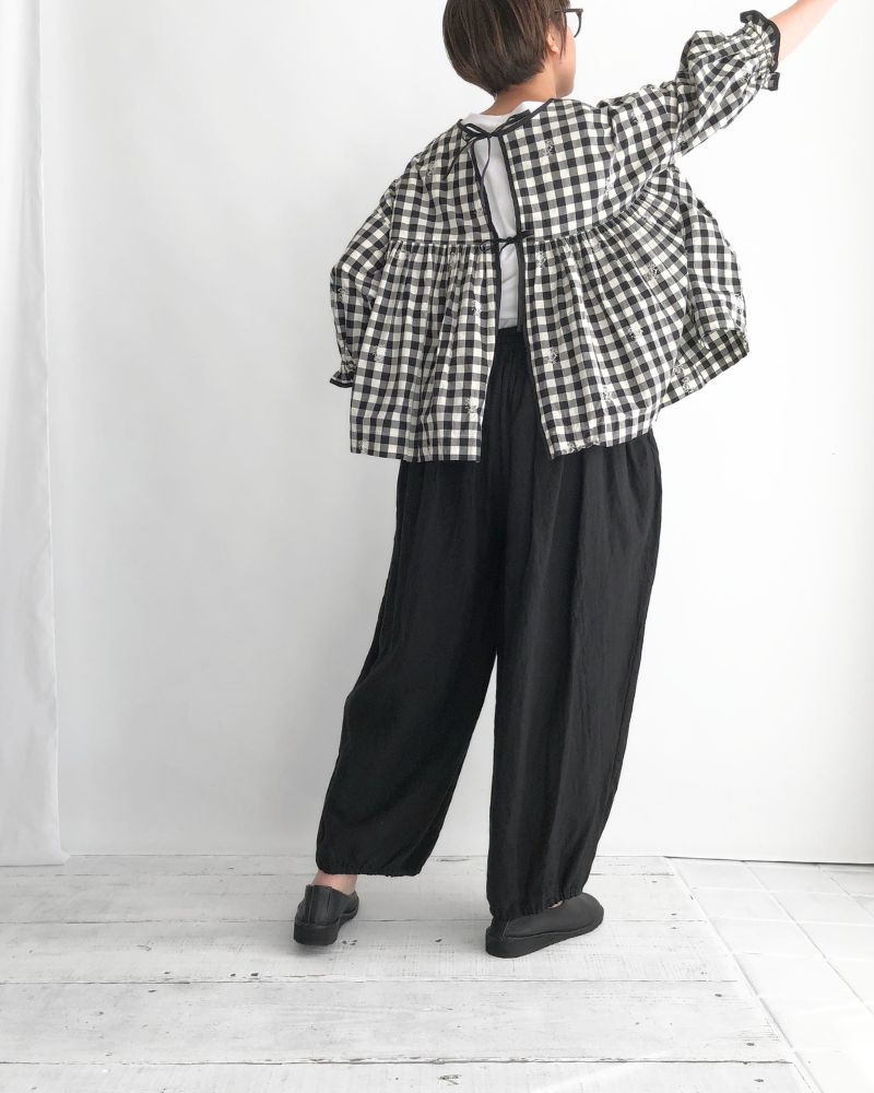 【予約】S/S G1171 ORIGINAL EMBROIDERY LACE GINGHAM GATHER BLOUSE（3月中旬 – 3月末）