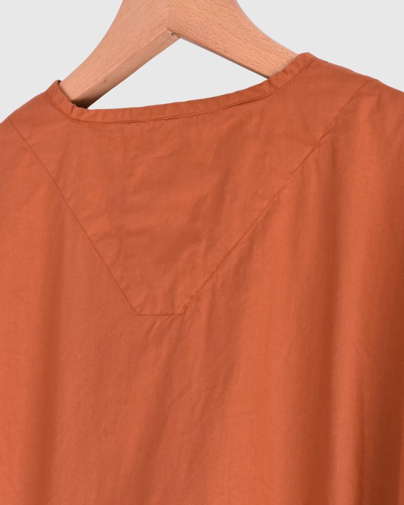 60s COTTON POPLIN OVERDYE HENRY NECK SHIRT Brick