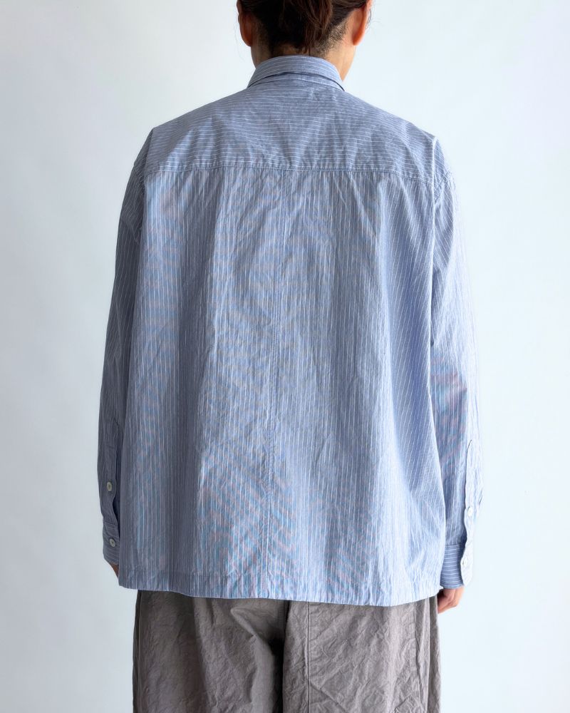 ドロストシャツ White/Sax Stripe