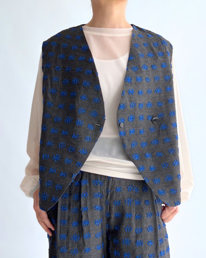 ジャカードアシンメトリーベスト Charcoal