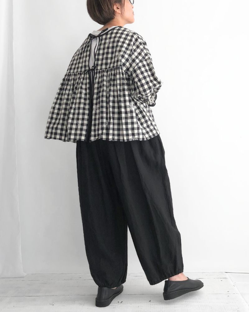 【予約】S/S G1171 ORIGINAL EMBROIDERY LACE GINGHAM GATHER BLOUSE（3月中旬 – 3月末）