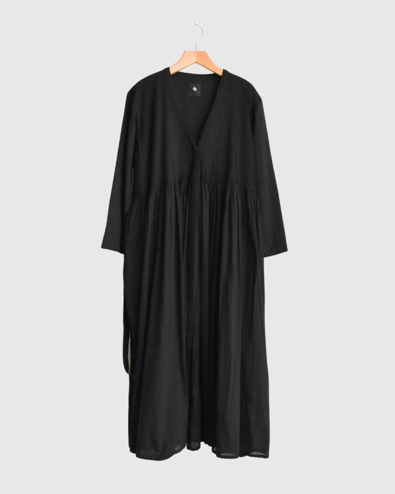 80s ORGANIC VOILE PLAIN MINI PINTUCK CACHE COEUR DRESS Black