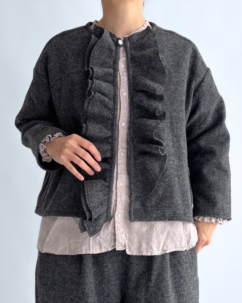 ツイードクワイエットフリルブラウス Black