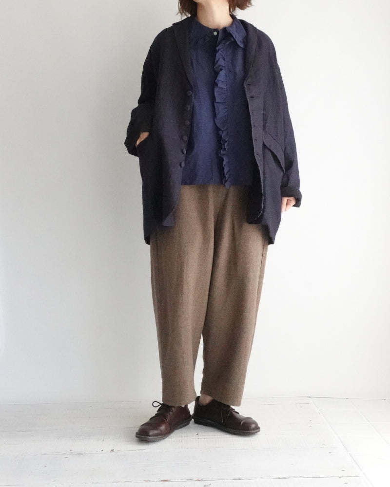 カラー＆フロントフリルブラウス Navy