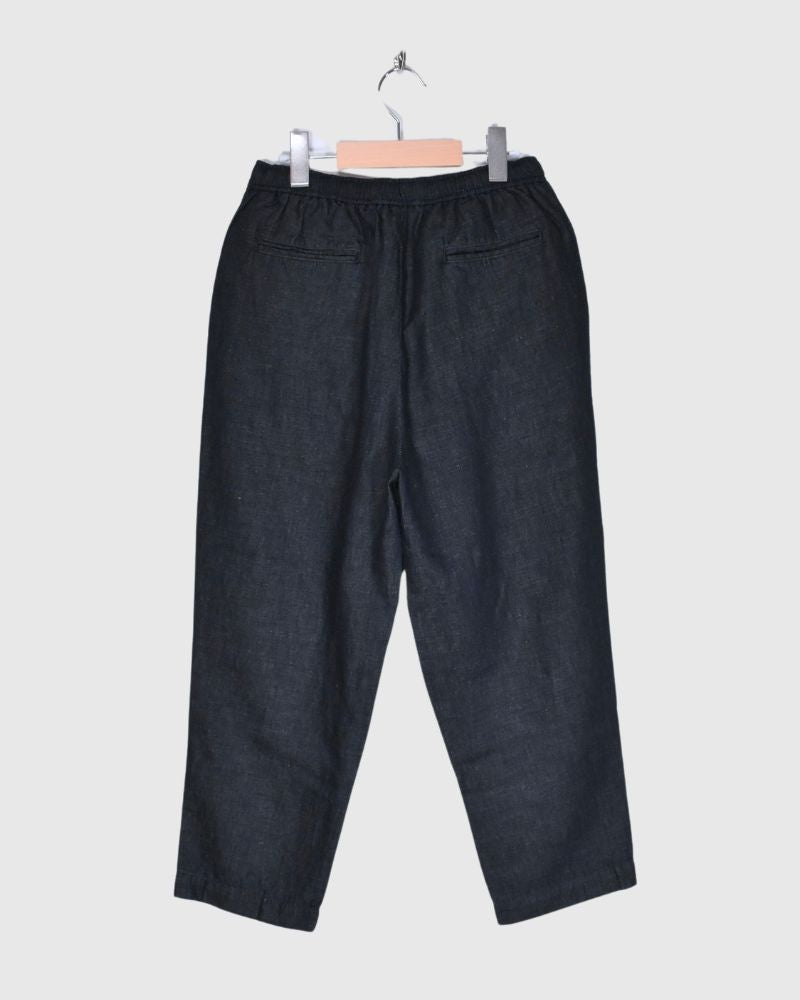 WASHED COTTON/LINEN EASY TAPERED PANTS Navy