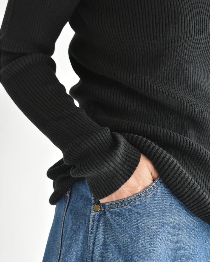JAPAN WHOLEGARMENT リブニットプルオーバー Black