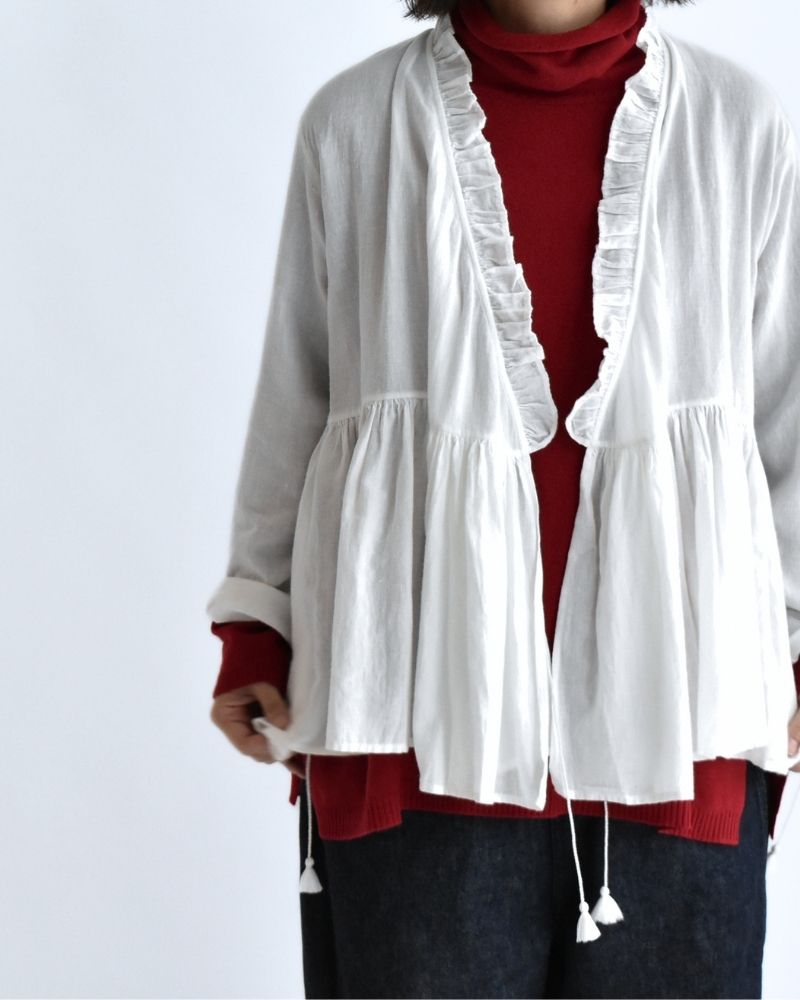 TWILL COTTON KHADI PLAIN FRILL CACHE COEUR White