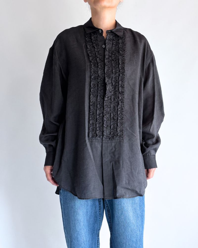 DORIS-SILK フリルブラウス Black