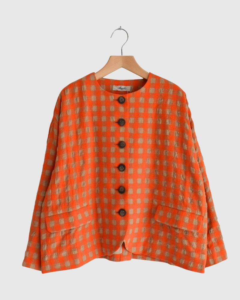 コットンウール ギンガムチェック ジャケット Beige/Orange