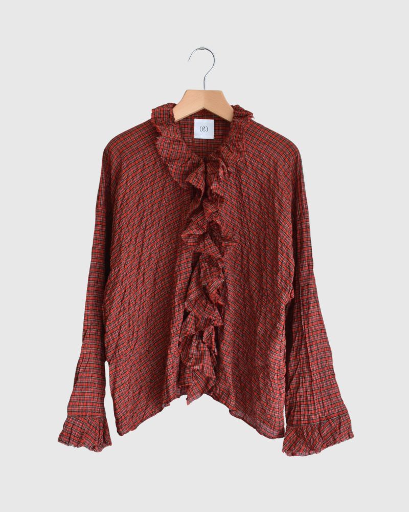 チェックフリルトリムブラウス AkaCheck