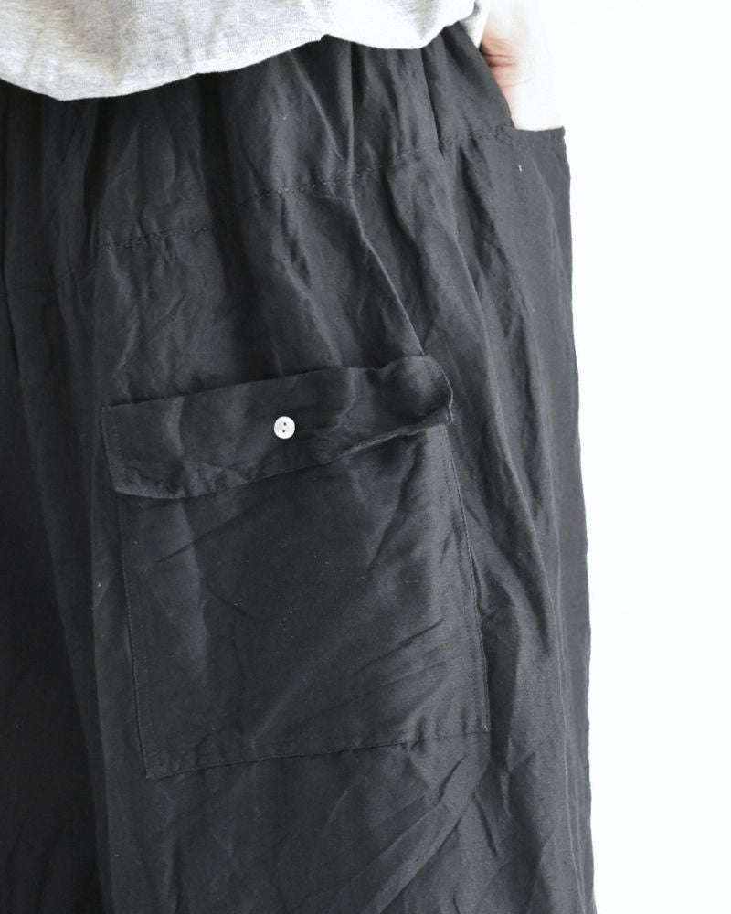 手織りセルビッチ コットンリネンパンツ Black