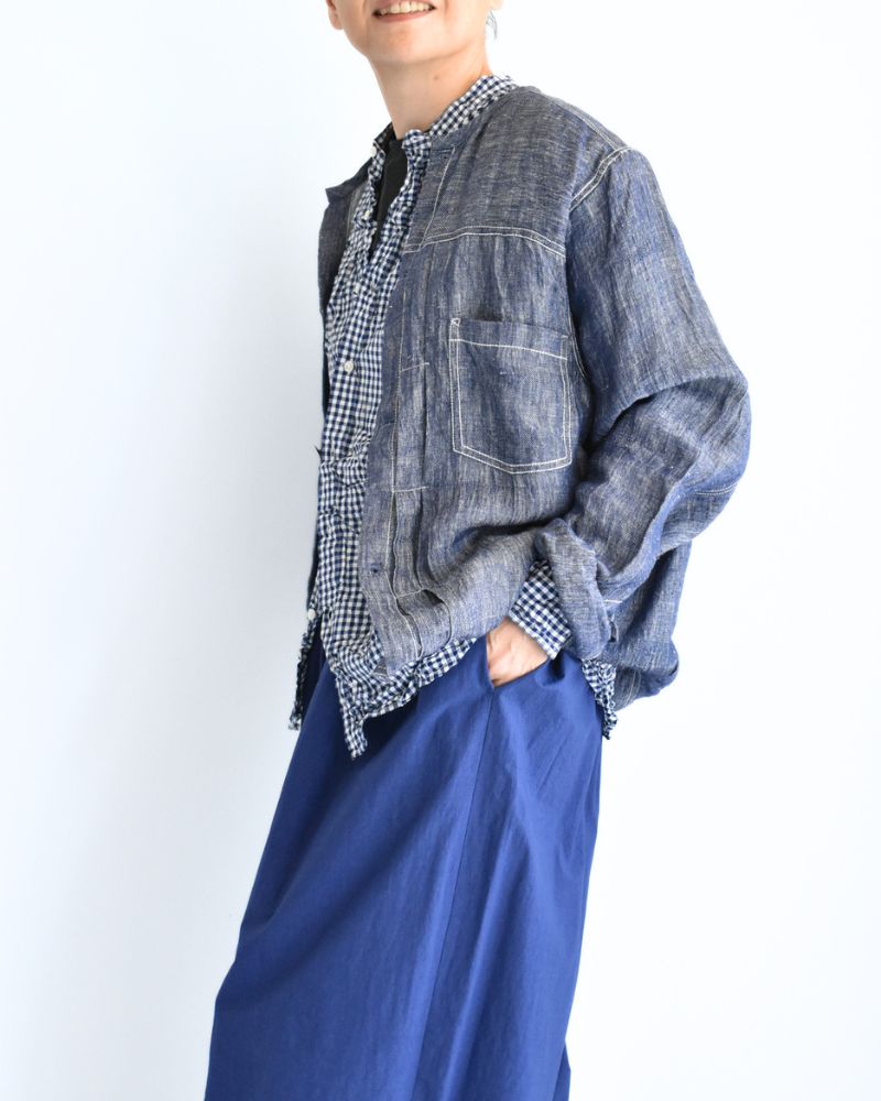 BANDED COLLAR L/SL OVERSIZED SHIRTS BlueGingham
