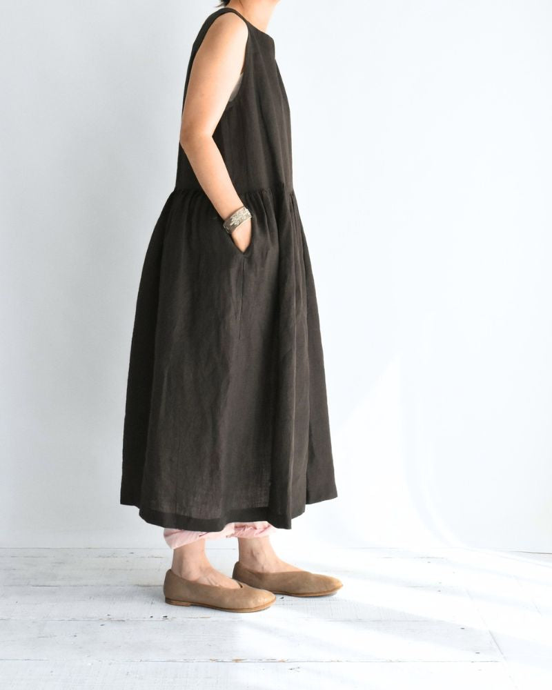 ノースリーブギャザードレス（LINEN） Brown