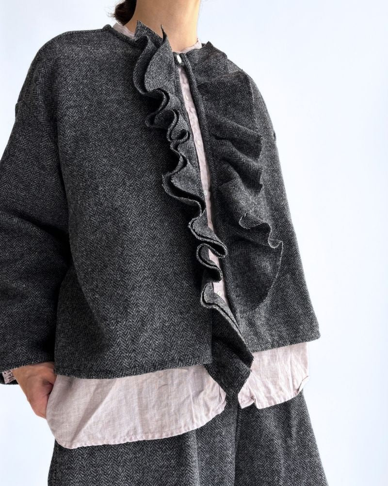 ツイードクワイエットフリルブラウス Black