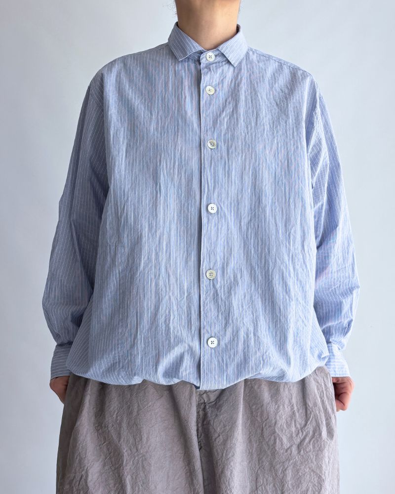 ドロストシャツ White/Sax Stripe