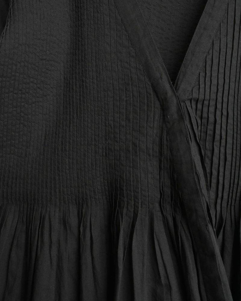 80s ORGANIC VOILE PLAIN MINI PINTUCK CACHE COEUR DRESS Black