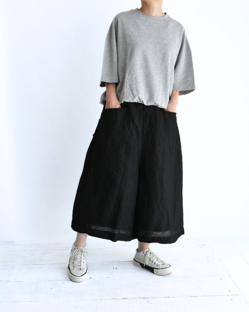 手織りセルビッチ コットンリネンパンツ Black