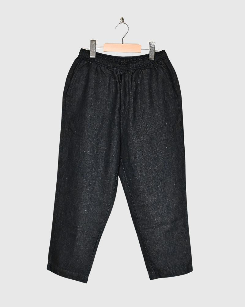 WASHED COTTON/LINEN EASY TAPERED PANTS Black