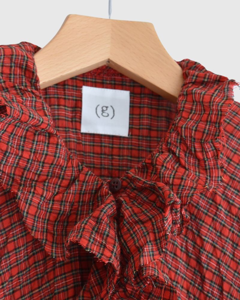 チェックフリルトリムブラウス AkaCheck