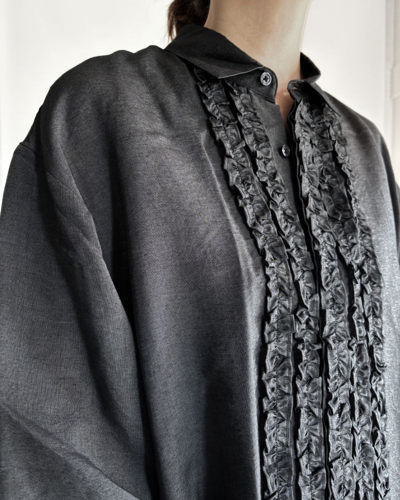 DORIS-SILK フリルブラウス Black