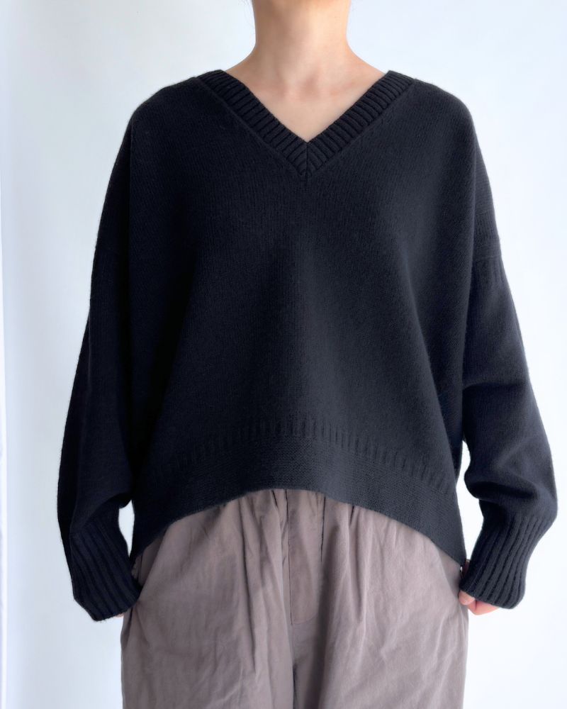 AURA Vネックニットプルオーバー Black