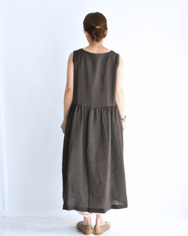 ノースリーブギャザードレス（LINEN） Brown