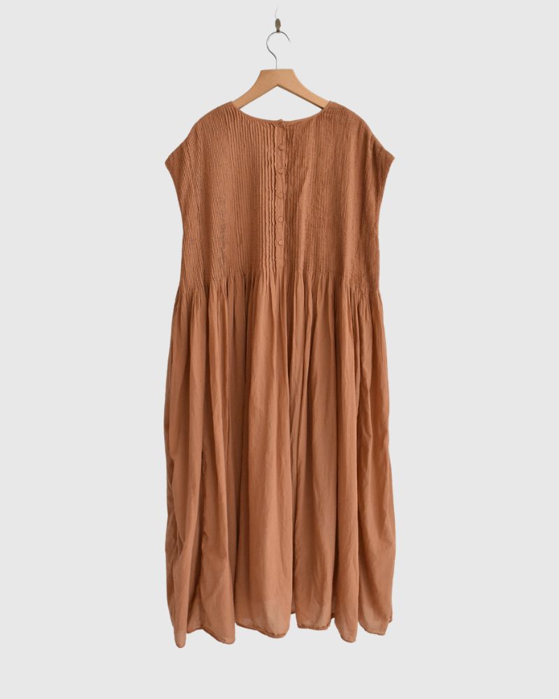 CREW-NECK F/SL DRESS WITH PINTUCK DarkOrange