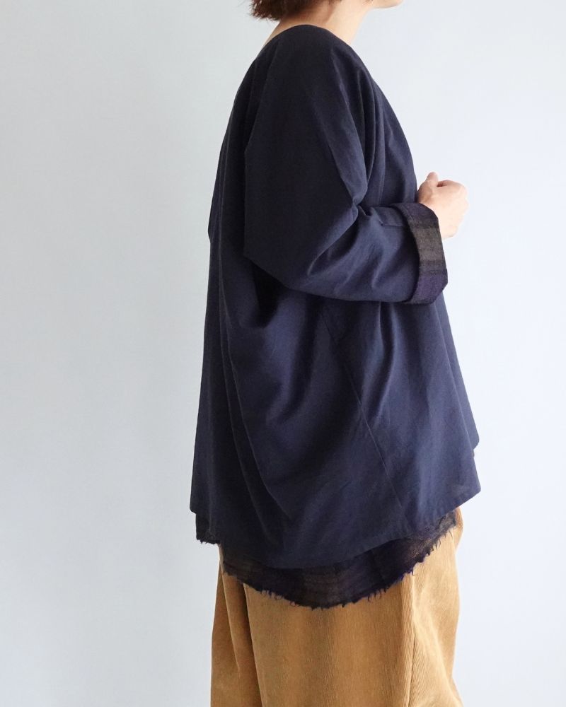 ウールガーゼボイル リバーシブルトップ Navy/Brown