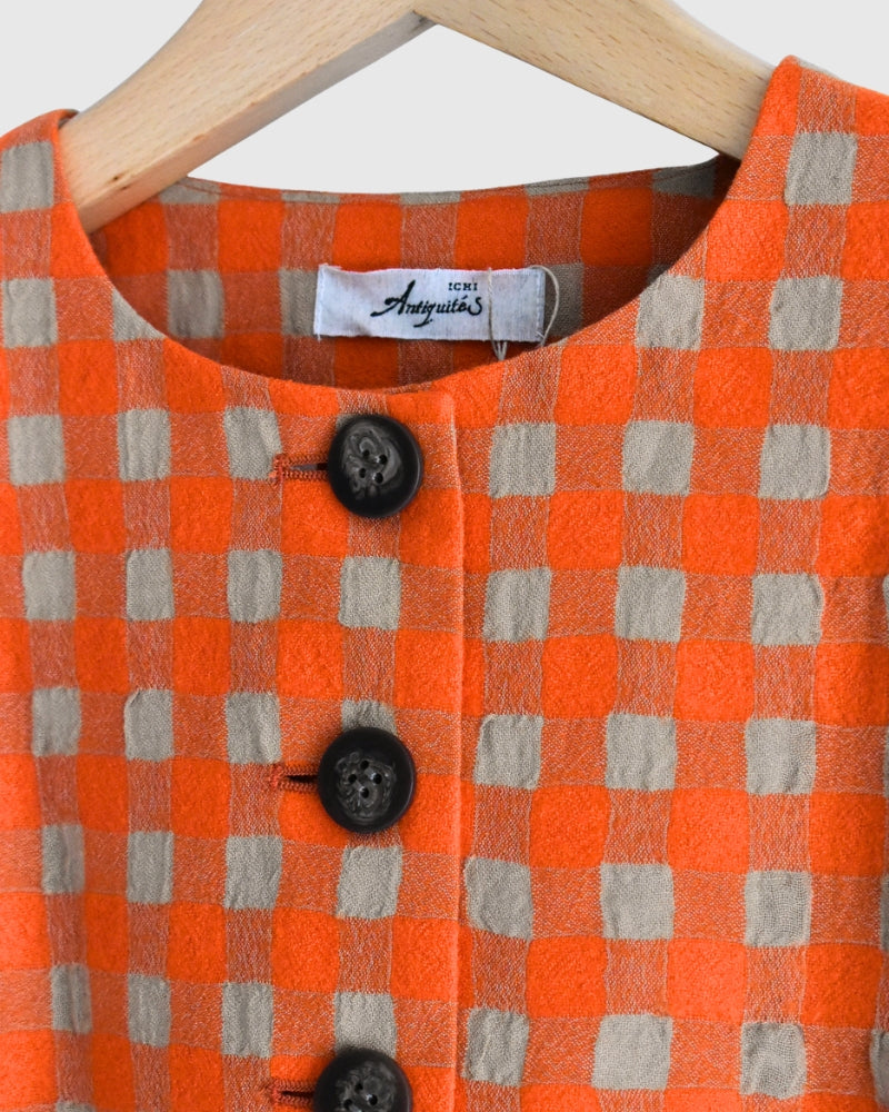 コットンウール ギンガムチェック ジャケット Beige/Orange