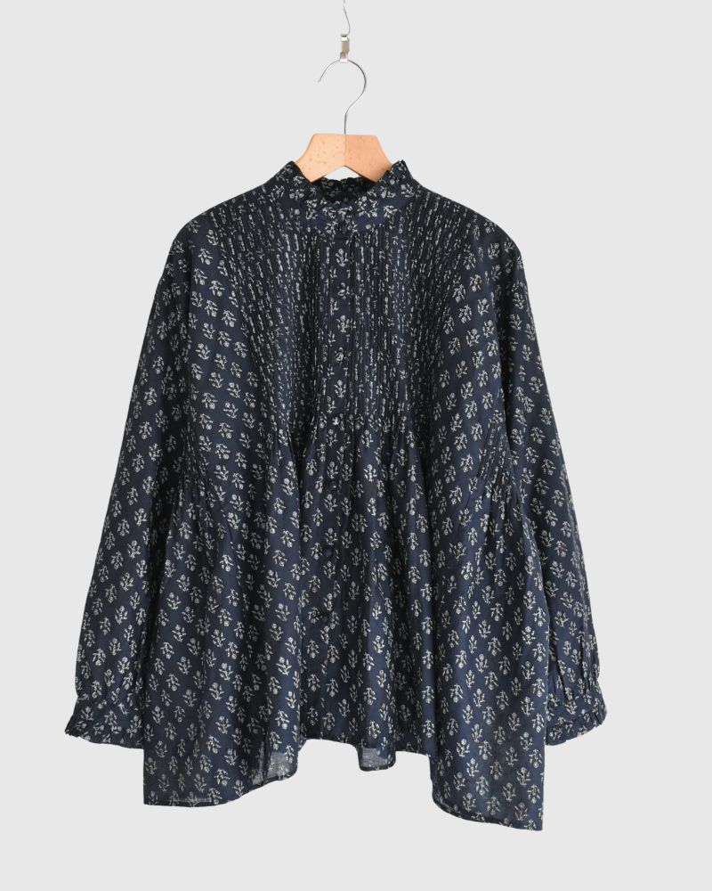 FRILL COLLAR PINTUCK SHIRT Navy