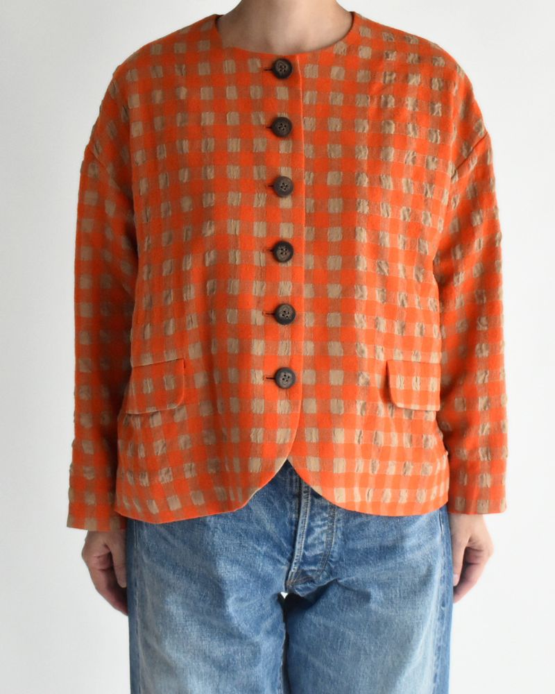 コットンウール ギンガムチェック ジャケット Beige/Orange