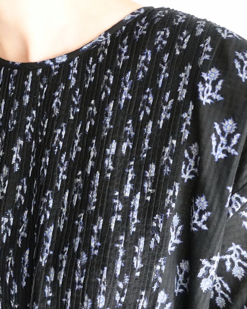 CREW-NECK P/O SHIRT DRESS WITH PINTUCK Black
