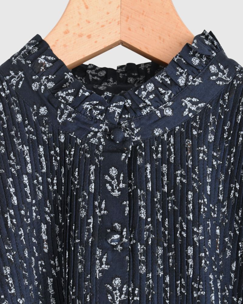 FRILL COLLAR PINTUCK SHIRT Navy