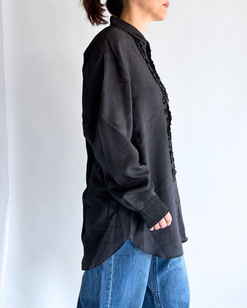 DORIS-SILK フリルブラウス Black