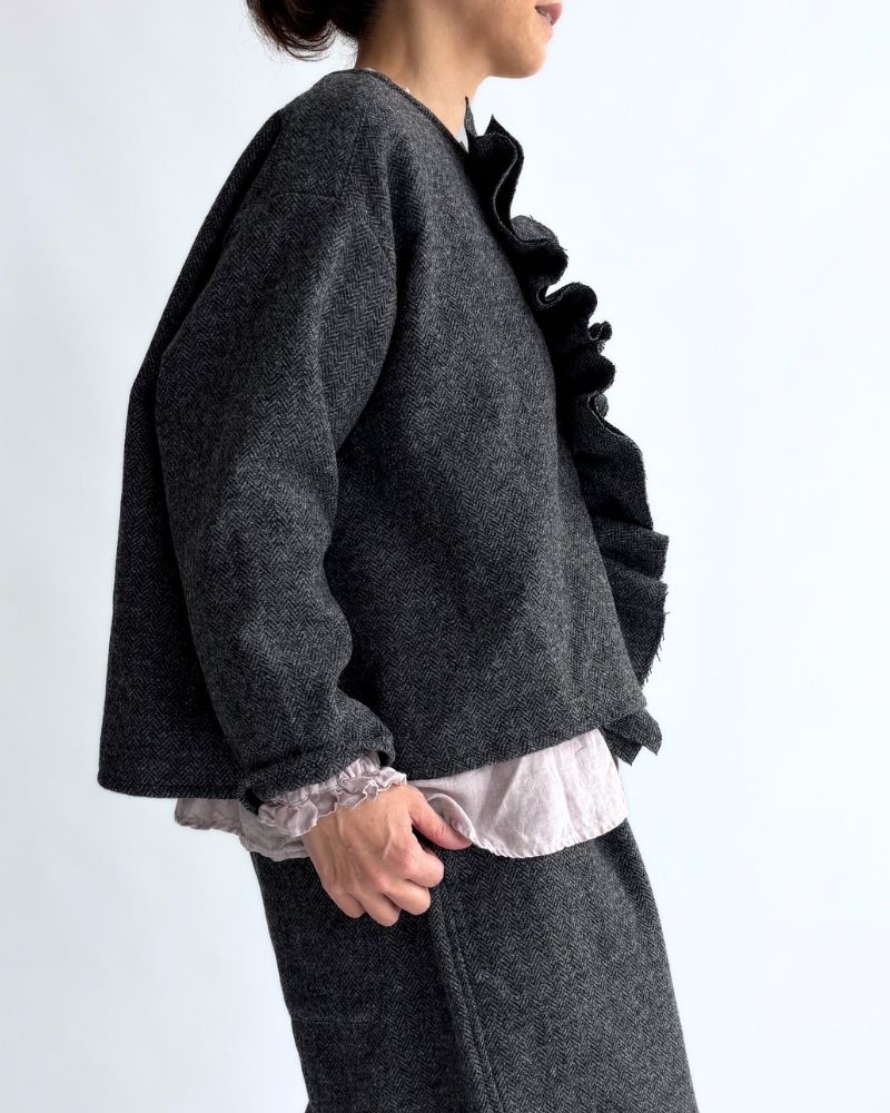 ツイードクワイエットフリルブラウス Black
