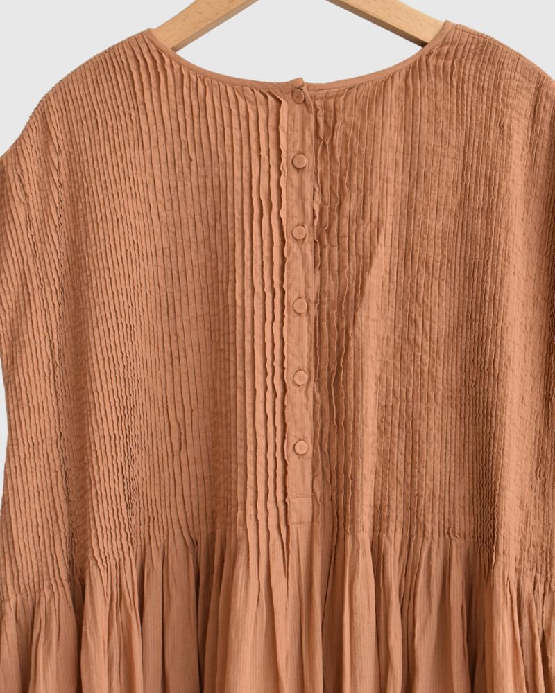 CREW-NECK F/SL DRESS WITH PINTUCK DarkOrange