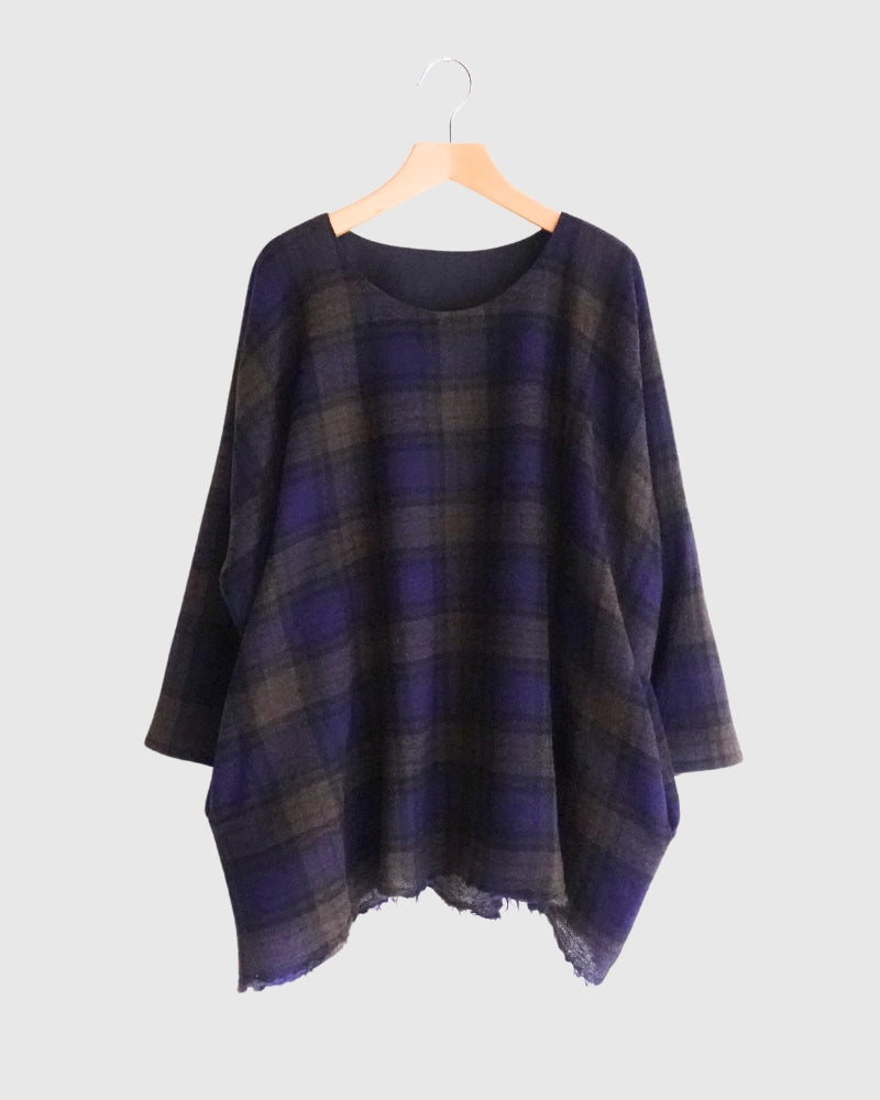 ウールガーゼボイル リバーシブルトップ 1363051 Navy×Brown チェック｜denier｜miel
