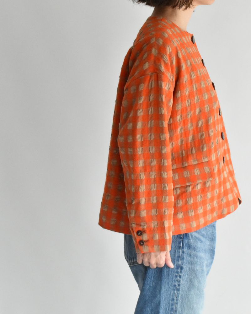 コットンウール ギンガムチェック ジャケット Beige/Orange