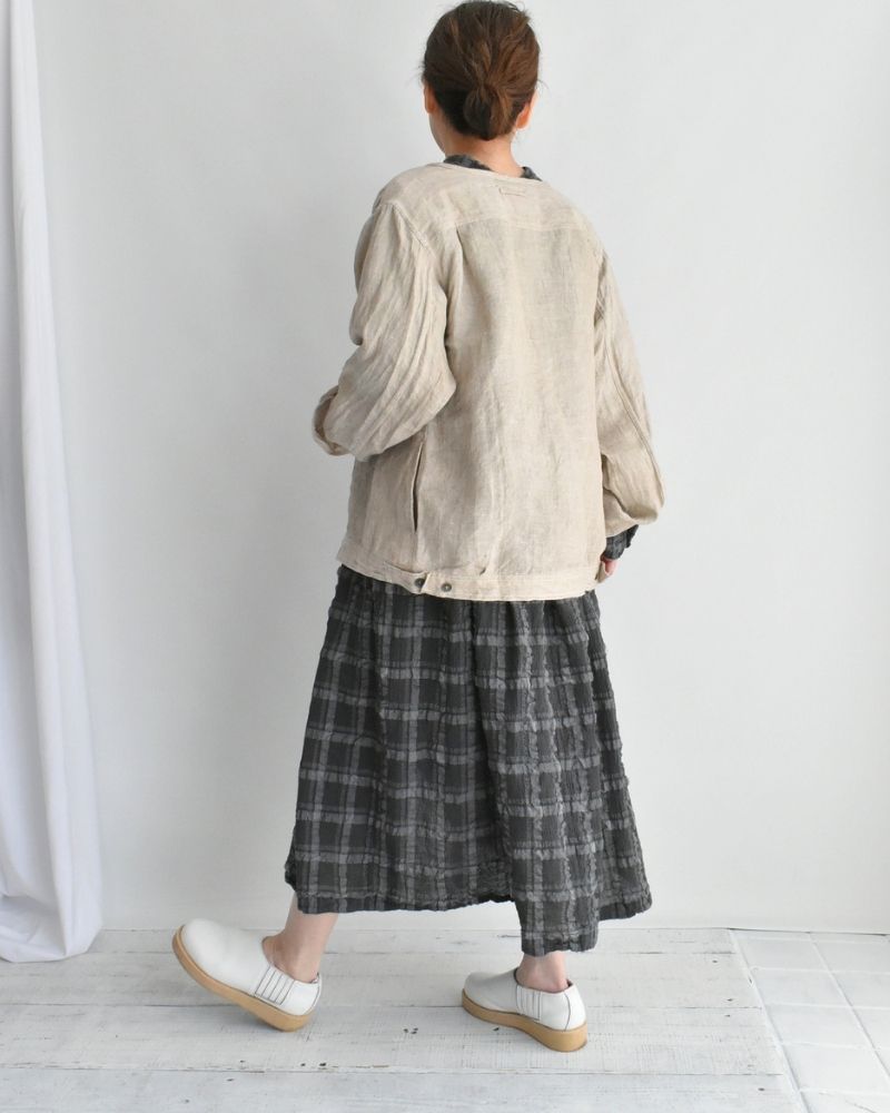 手織りヘンプデニム ノーカラーGジャン Flax