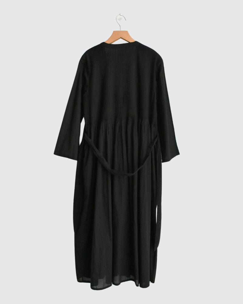 80s ORGANIC VOILE PLAIN MINI PINTUCK CACHE COEUR DRESS Black