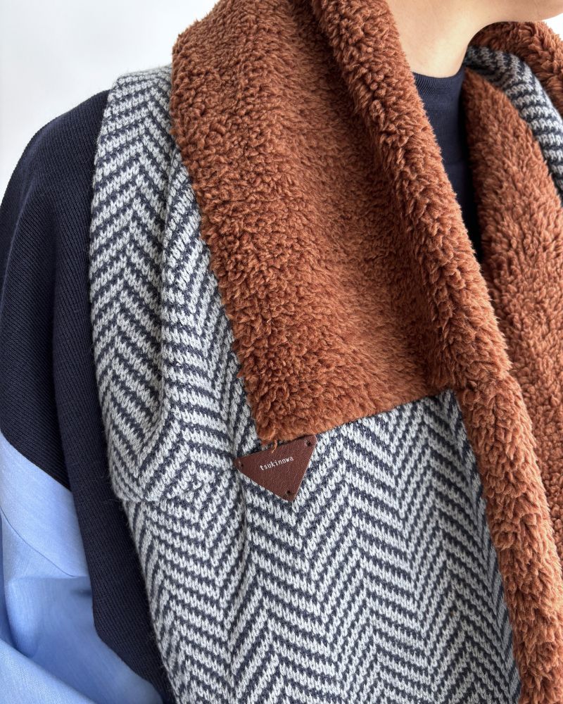 ヘリンボンニットのロングスヌード Gray/Navy