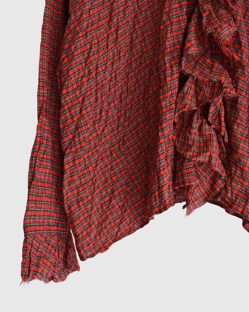 チェックフリルトリムブラウス AkaCheck